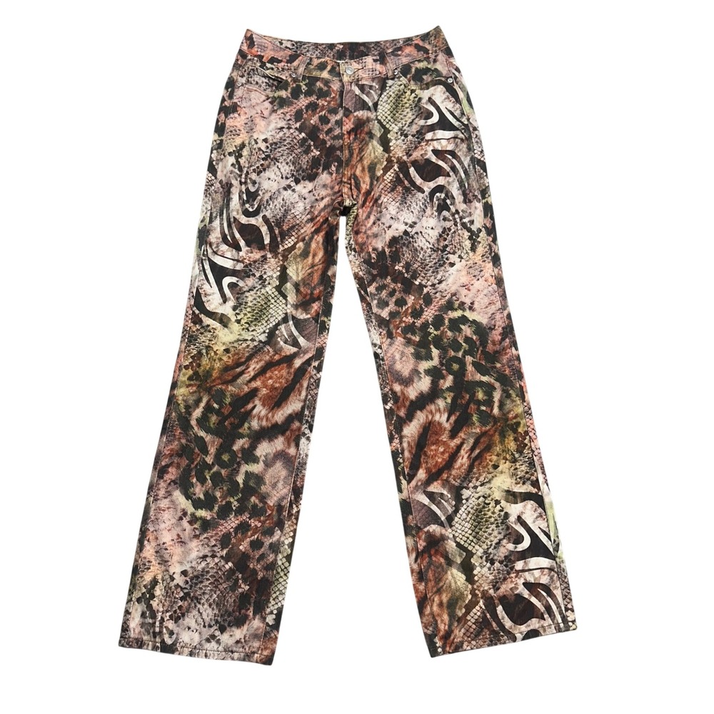 SUMWON Women 30 Mixed Animal Print Straight Leg Pants Snake Leopard Zebra NEW
